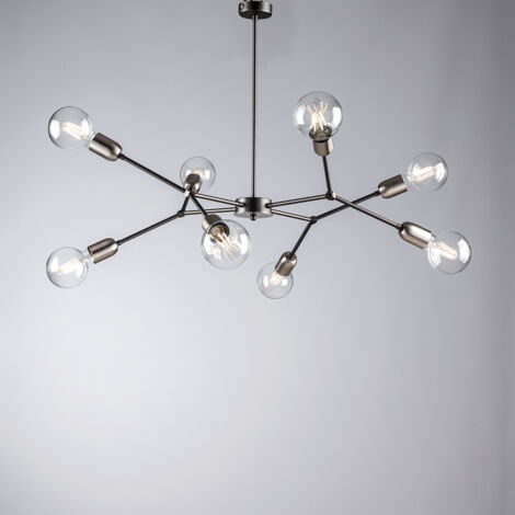 Sospensione Minimale 8 Luci Ferro Nero Satinato E Cromo Serie Hex