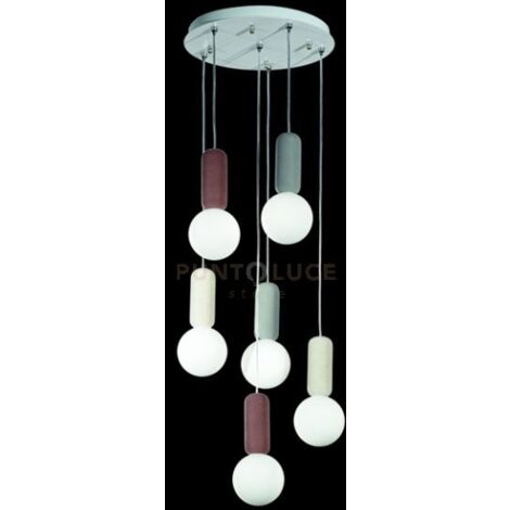 SOSPENSIONE MIX ROCK 6 LUCI ATTACCO G9 BASE TONDA D.30CM CEMENTO E VETRO
