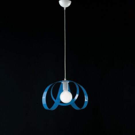 Sospensione Moderna 1 Luce Ferro Laccato Bianco E Azzurro Serie Piovra