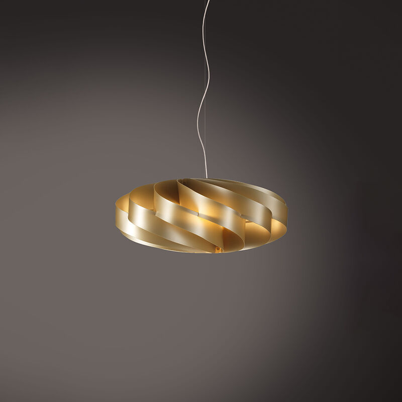 Image of Sospensione Moderna 1 Luce Flat In Polilux Oro D30 Made In Italy - Oro