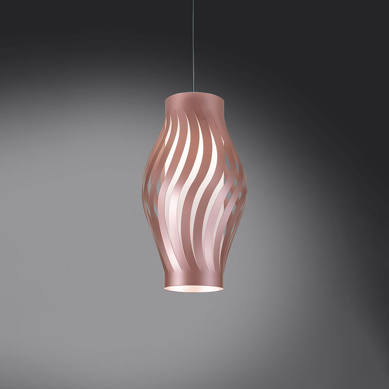 Image of Sospensione Moderna 1 Luce Helios In Polilux Rosa Metallico H40 Made In Italy - Rosa