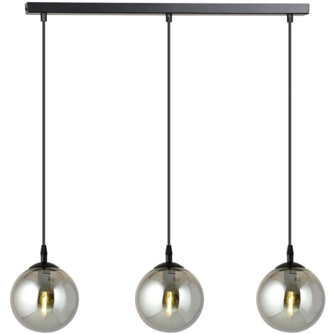 Sospensione Moderna 3 Luci Kali In Acciaio Nero E Sfere In Vetro Fumè