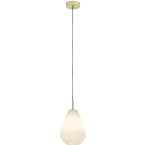 Sospensione Moderna Caprarola Acciaio Ottone Spazzolato Vetro 1 Luce E27