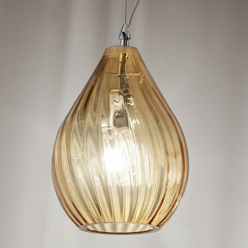 Image of Sospensione moderna due p drops 2693 s e27 led vetro lampadario, vetro ambra