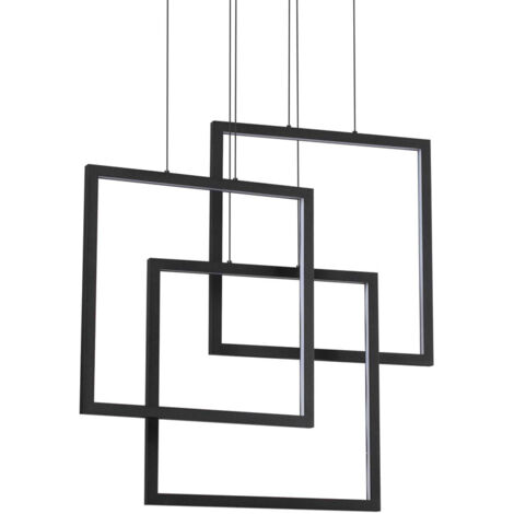 Sospensione Moderna Frame Alluminio Nero Led 80W 3000K Luce Calda