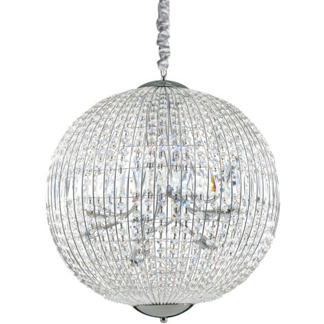 Sospensione Moderna Luxor Metallo-Cristallo Cromo 12 Luci G9 3W 3000K Luce Calda