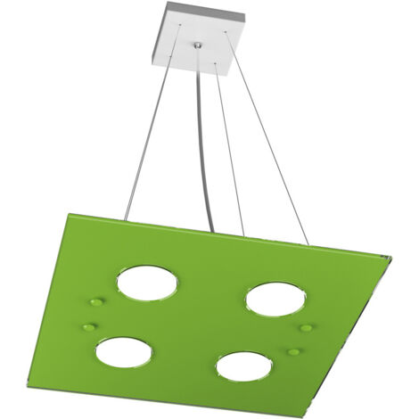 Sospensione Moderna Quadrata Path Vetro Verde 4 Luci Gx53