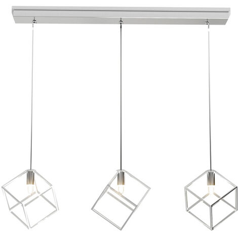 Sospensione Moderna Rettangolare Frame Metallo Cromo 3 Luci G9