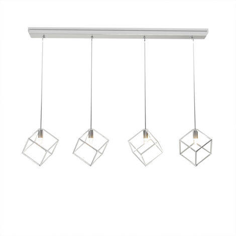 Sospensione Moderna Rettangolare Frame Metallo Cromo 4 Luci G9