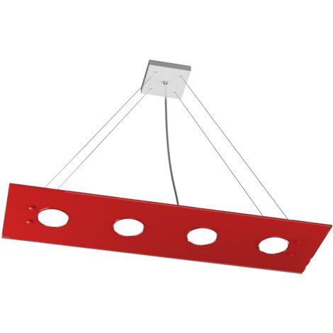 Sospensione Moderna Rettangolare Path Vetro Rosso 4 Luci Gx53