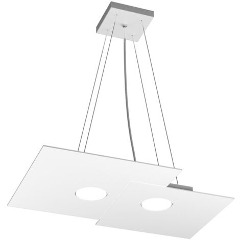 Sospensione Moderna Rettangolare Plate Metallo Bianco 2 Luci Gx53