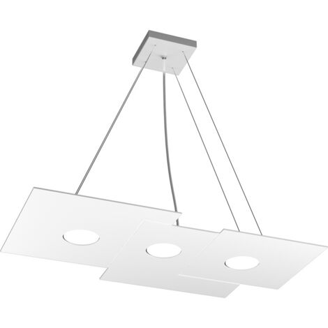 Sospensione Moderna Rettangolare Plate Metallo Bianco 3 Luci Gx53
