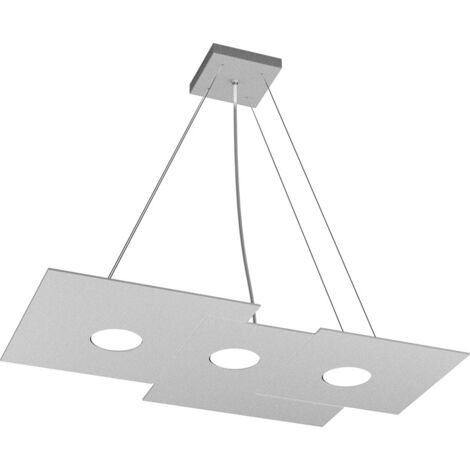 Sospensione Moderna Rettangolare Plate Metallo Grigio 3 Luci Gx53