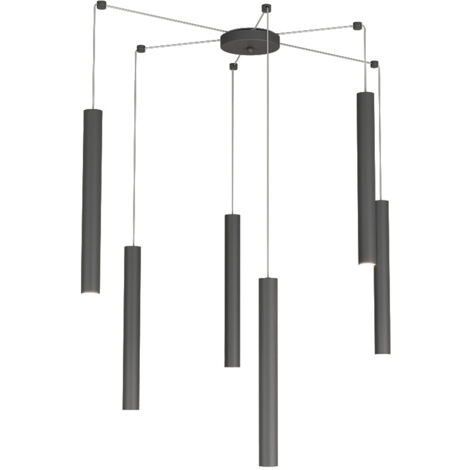 Sospensione Moderna Round Tube Metallo Antracite 6 Luci Gu10
