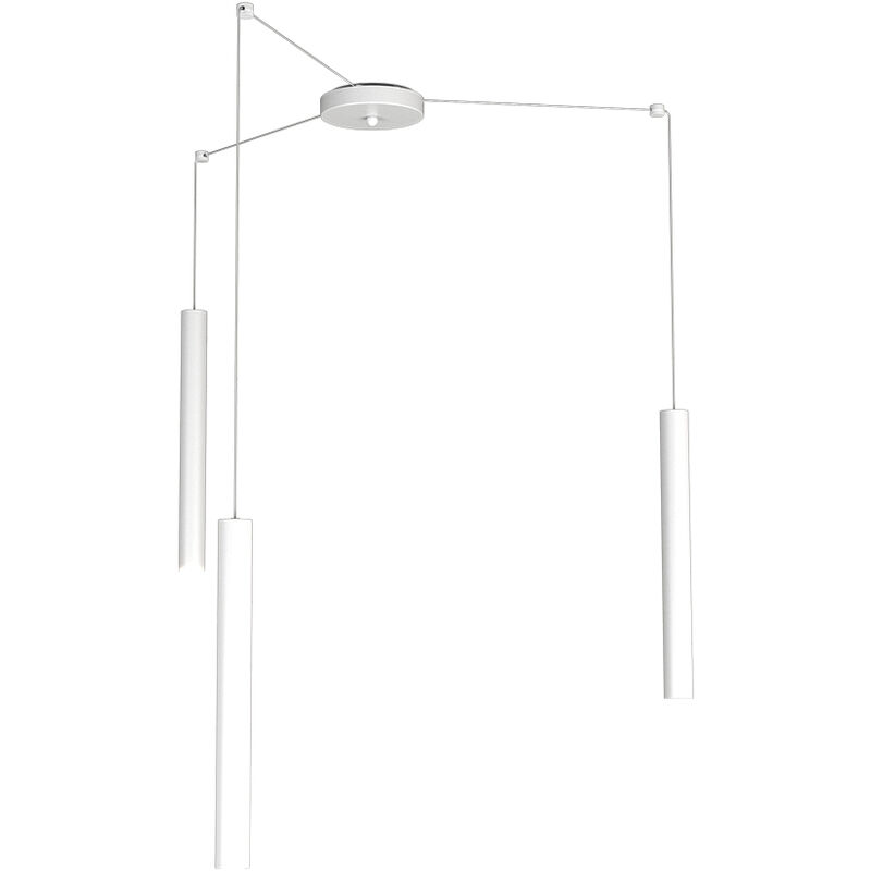 Image of Sospensione Moderna Round Tube Metallo Bianco 3 Luci Gu10 - Bianco