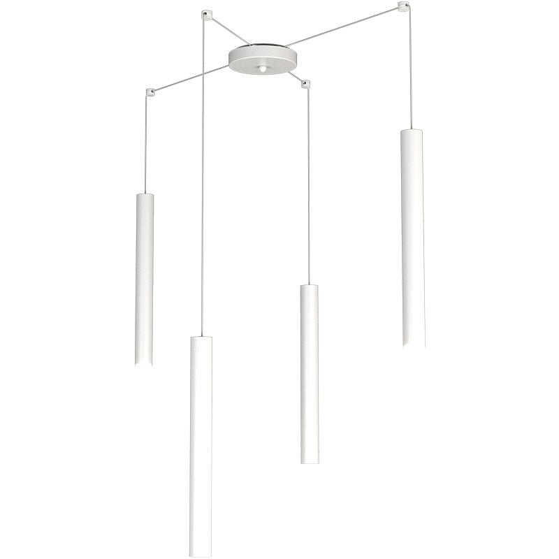 Image of Sospensione Moderna Round Tube Metallo Bianco 4 Luci Gu10 - Bianco