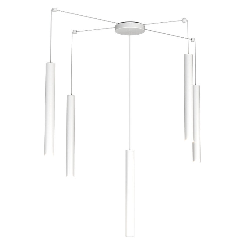 Image of Sospensione Moderna Round Tube Metallo Bianco 5 Luci Gu10 - Bianco