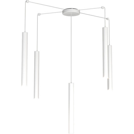 Sospensione Moderna Round Tube Metallo Bianco 5 Luci Gu10