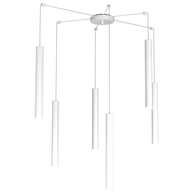 Image of Top-light - Sospensione Moderna Round Tube Metallo Bianco 6 Luci Gu10 - Bianco