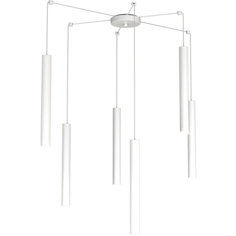 Sospensione Moderna Round Tube Metallo Bianco 6 Luci Gu10