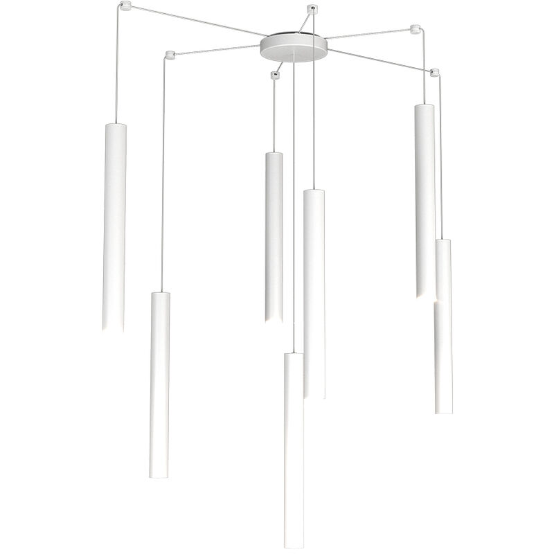 Image of Sospensione Moderna Round Tube Metallo Bianco 7 Luci Gu10 - Bianco