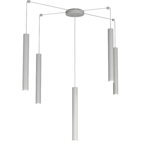 Sospensione Moderna Round Tube Metallo Grigio 5 Luci Gu10