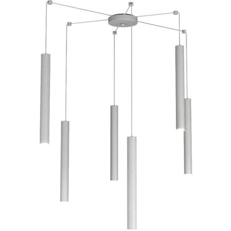 Sospensione Moderna Round Tube Metallo Grigio 6 Luci Gu10