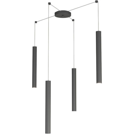 Sospensione Moderna Round Tube Metallo Grigio Antracite 4 Luci Gu10