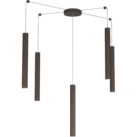 Sospensione Moderna Round Tube Metallo Marrone 5 Luci Gu10