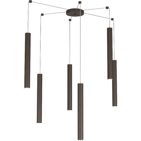 Sospensione Moderna Round Tube Metallo Marrone 6 Luci Gu10