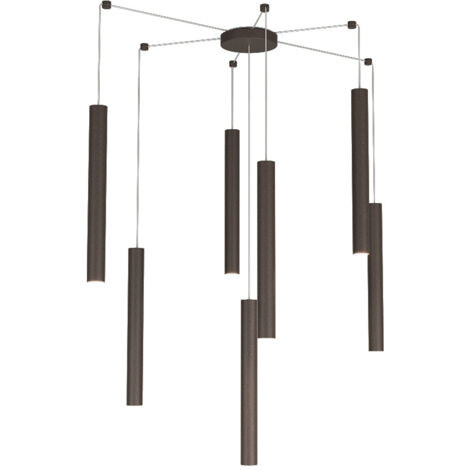 Sospensione Moderna Round Tube Metallo Marrone 7 Luci Gu10
