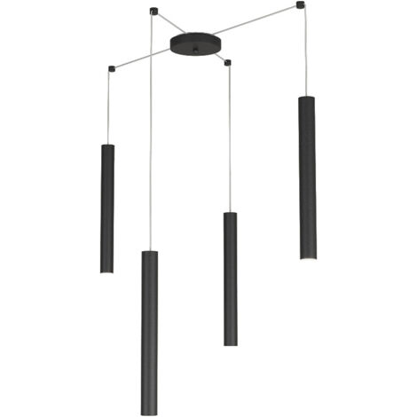 Sospensione Moderna Round Tube Metallo Nero 4 Luci Gu10