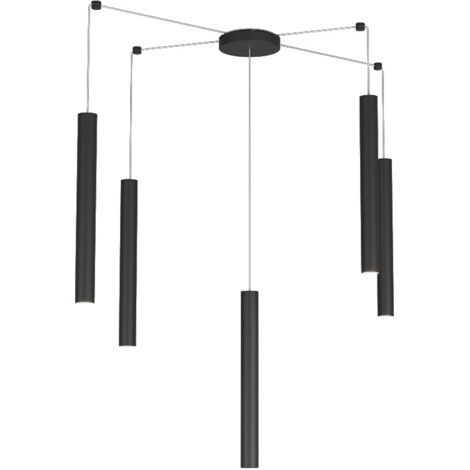 Sospensione Moderna Round Tube Metallo Nero 5 Luci Gu10