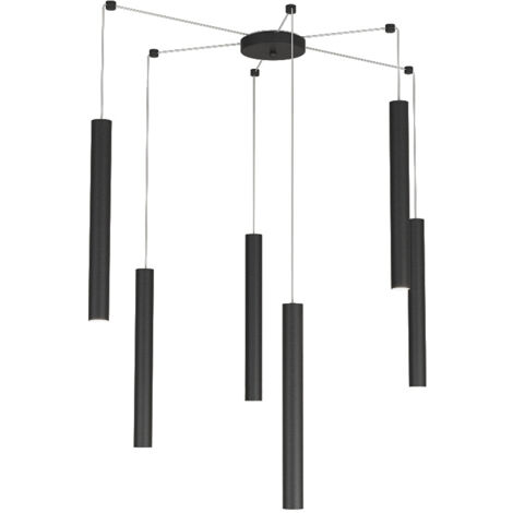 Sospensione Moderna Round Tube Metallo Nero 6 Luci Gu10