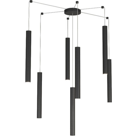 Sospensione Moderna Round Tube Metallo Nero 7 Luci Gu10