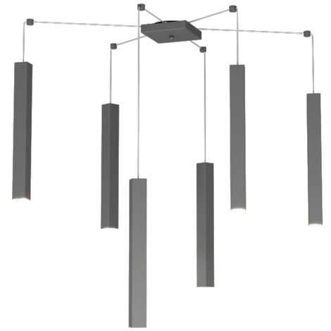 Sospensione Moderna Square Tube Metallo Antracite 6 Luci Gu10