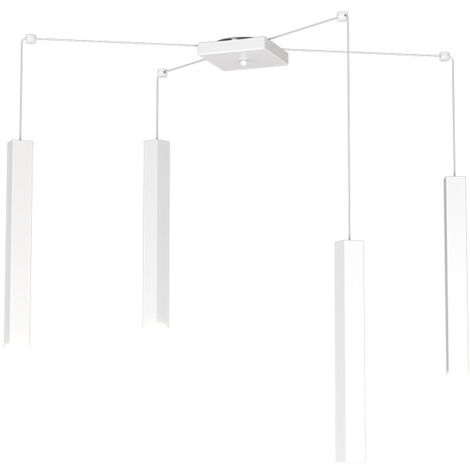 Sospensione Moderna Square Tube Metallo Bianco 4 Luci Gu10