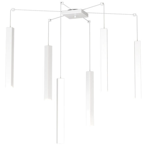 Sospensione Moderna Square Tube Metallo Bianco 6 Luci Gu10