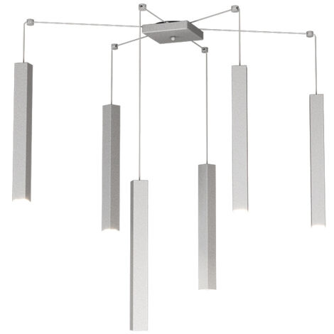 Sospensione Moderna Square Tube Metallo Grigio 6 Luci Gu10