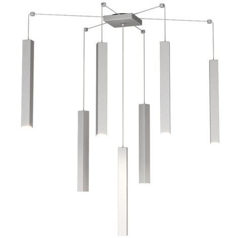 Sospensione Moderna Square Tube Metallo Grigio 7 Luci Gu10