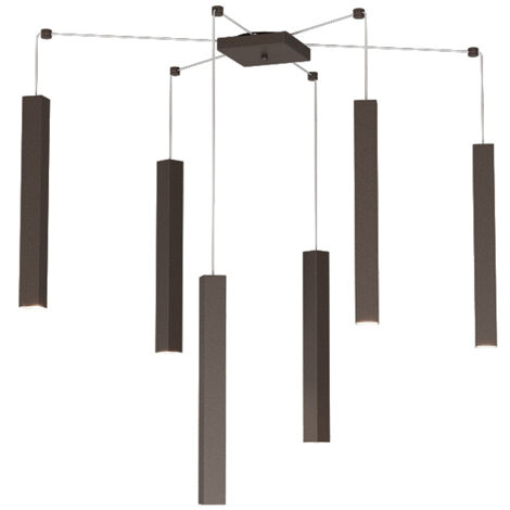 Sospensione Moderna Square Tube Metallo Marrone 6 Luci Gu10