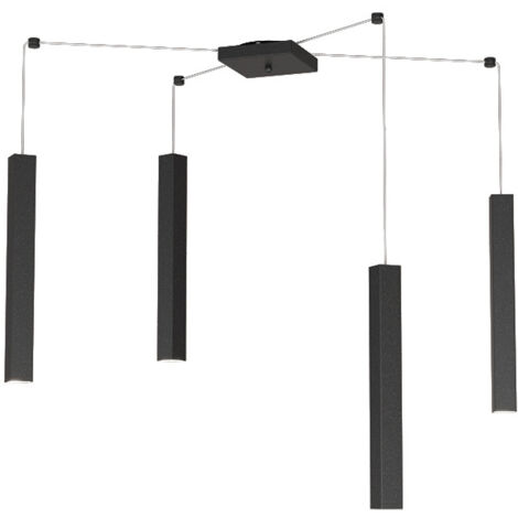 Sospensione Moderna Square Tube Metallo Nero 4 Luci Gu10