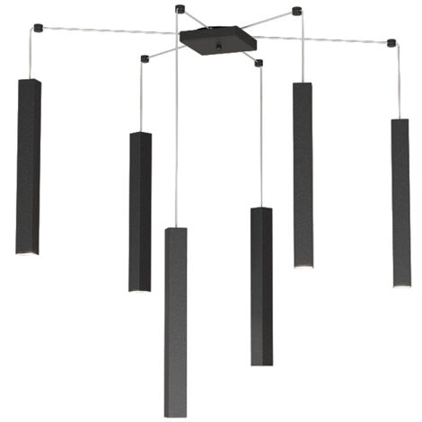 Sospensione Moderna Square Tube Metallo Nero 6 Luci Gu10