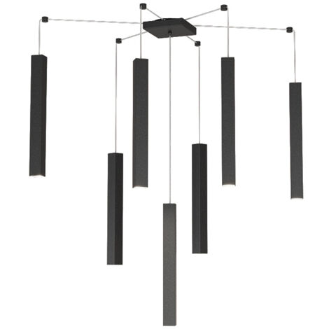 Sospensione Moderna Square Tube Metallo Nero 7 Luci Gu10