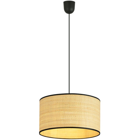 Sospensione Nordica 1 Luce Drago In Acciaio Nero E Rattan