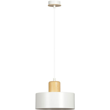 Sospensione Nordica 1 Luce Surya In Acciaio Bianco E Legno