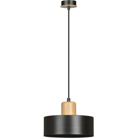 Sospensione Nordica 1 Luce Surya In Acciaio Nero E Legno