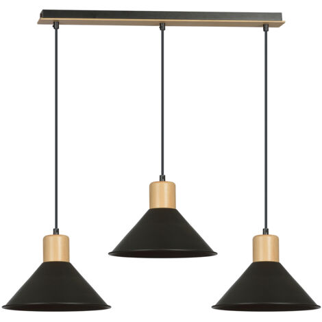 Sospensione Nordica 3 Luci Chandra In Acciaio Nero E Legno
