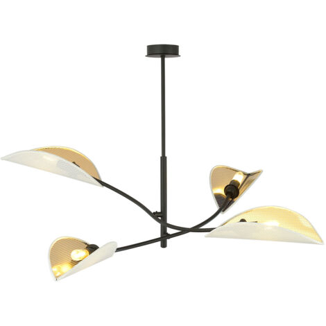 Sospensione Nordica 4 Luci Ares In Acciaio Nero Bianco E Oro Bracci Regolabili