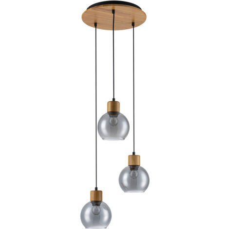 Sospensione nordica legno tonda vetro fumé 3xE27 Italux